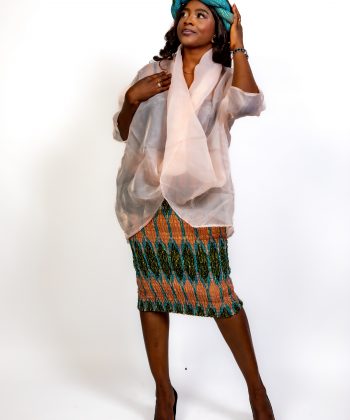 Thina-Fashion - Ensemble Prestige Maeva en pagne Kente & Voile Marron Turquoise